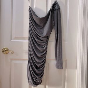 City Triangles One shoulder long sleeve dress w/ shoulder embellishment L Grey